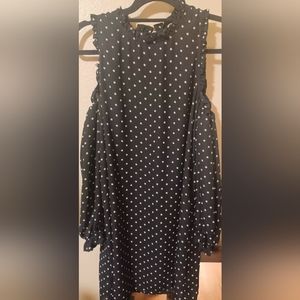 Polka dot peek-a-boo shoulder blouse